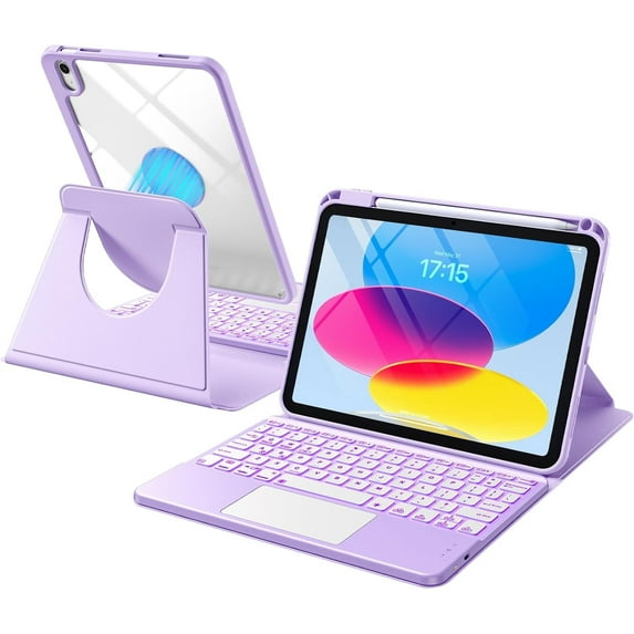 GEAK Compatible With iPad A16 11th 10th Generation Case with Keyboard, 360 Rotation Detachable Case with 7 Colors Backlit Keyboard for iPad A16/10th Gen, with Multi-Touch Trackpad