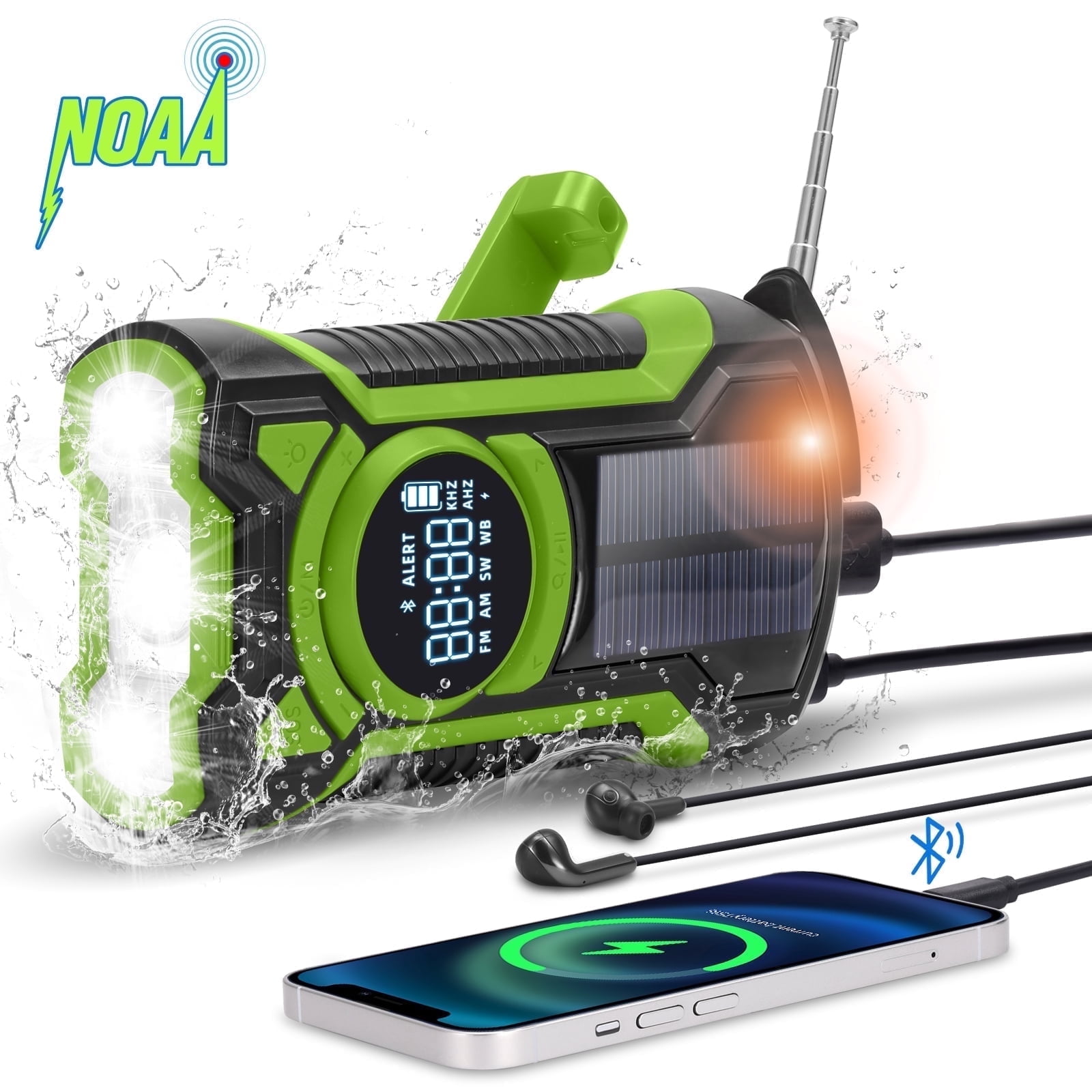 GEAK Emergency Radio Hand Crank, NOAA Weather Radio Portable AM/FM, 5000mAh Rechargeable Phone Power, USB/Solar/Hand Crank Charging, Small Pocket Radio with SOS Alarm for Indoor/Outdoor Emergencies