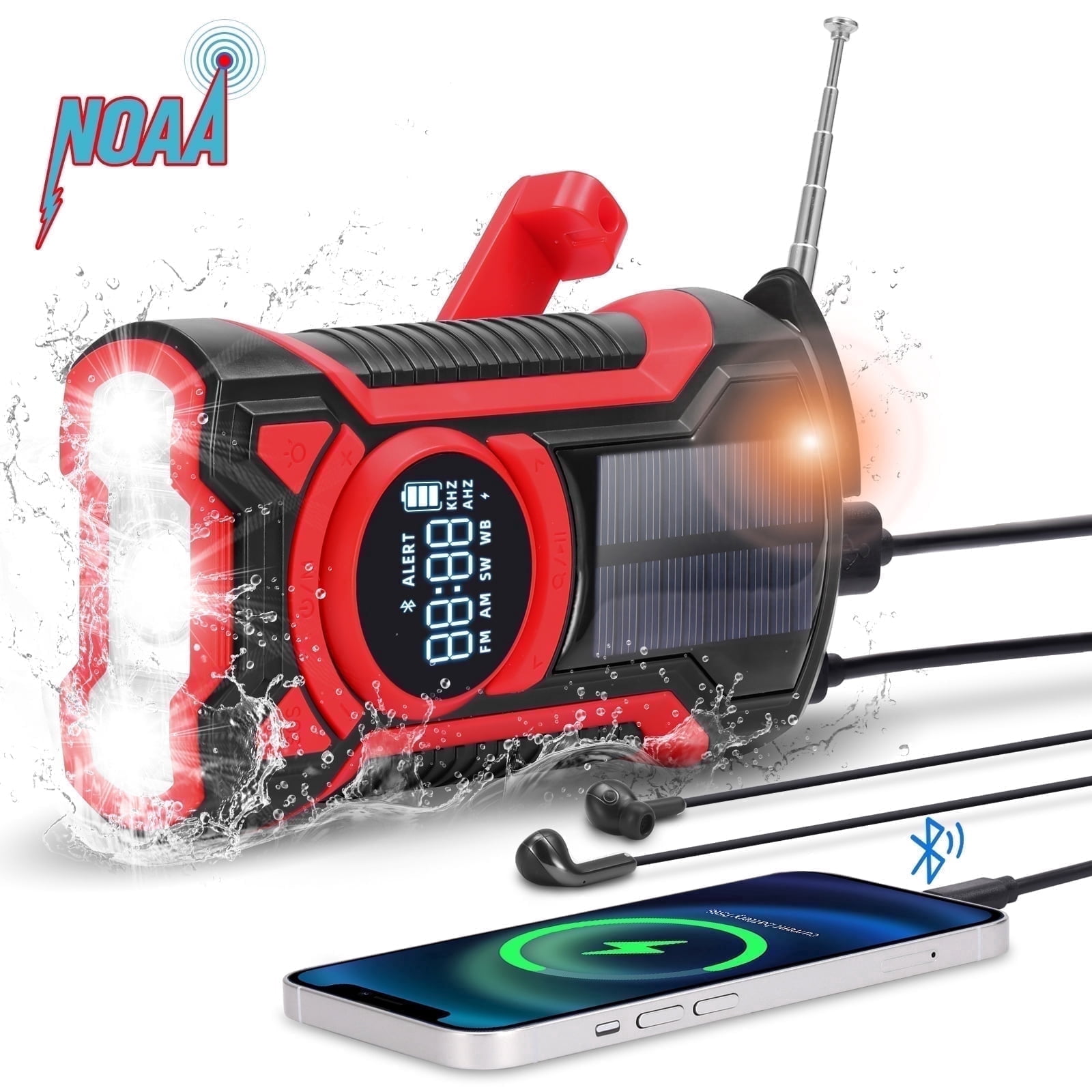 GEAK NOAA Weather Radio Solar Hand Crank Emergency Radio with Power Bank/SOS Alarm/Bluetooth Speaker/Flashlight for Home & Outdoor Hiking Camping Emergencies