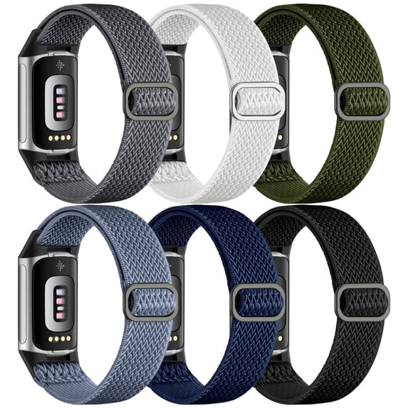 GEAK Compatible with Fitbit Charge 6/Charge 5 Bands for Women Men Stretchy Nylon Bands, 6 Pack