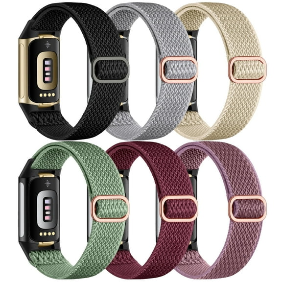 GEAK 6 Pack Stretchy Nylon Bands Compatible with Fitbit Charge 6/Charge 5 Bands for Women Men