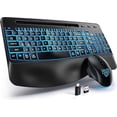 thumbnail image 1 of GEAK Wireless Keyboard and Mouse Comb, 2.4G Full Size Ergonomic Wave Keyboards with Wrist Rest, Quiet Backlit Mice, With Phone Holder, for Computer Tablet, Black, 1 of 9