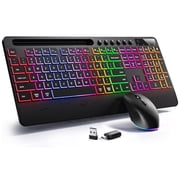 Wireless Keyboard and Mouse Combo 2.4G Full Size Silent/Quiet RGB Backlit Light Up Computer Keyboard & Mouse Combos Set with Phone Holder for Windows Mac PC Lap
