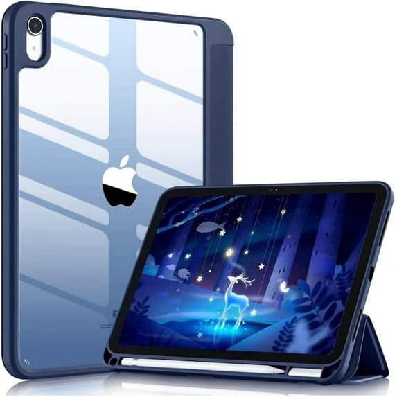 GEAK Compatible with iPad 11th Generation Case, for iPad 10th Generation Case with Pencil Holder, Trifold Stand Slim Hard Translucent Back Case for iPad a16, Auto Wake/Sleep, DarkBlue
