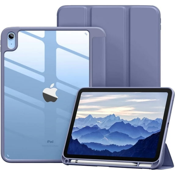 GEAK Compatible with iPad 11th Generation Case, for iPad 10th Generation Case with Pencil Holder, Trifold Stand Slim Hard Translucent Back Case for iPad a16, Auto Wake/Sleep, BlueGrey