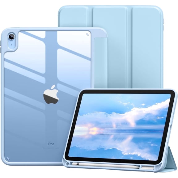 GEAK Slim Case for iPad A16 Case with Pencil Holder, Compatible with iPad 10th Generation Case 10.9 inch 2022/iPad 11th Generation Case 11 inch 2025, Clear Transparent Back Protective Cover