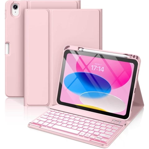 GEAK for iPad A16 11th 10th Generation Case with Keyboard, 7 Colors Backlit Detachable Wireless Keyboard Cover with Pencil Holder for iPad 11th Gen 11 inch A16 2025 & 10th Gen 10.9 inch 2022, Pink