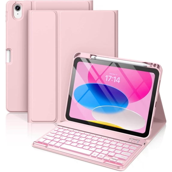 GEAK for iPad A16 11th 10th Generation Case with Keyboard, 7 Colors Backlit Detachable Wireless Keyboard Cover with Pencil Holder for iPad 11th Gen 11 inch A16 2025 & 10th Gen 10.9 inch 2022, Pink