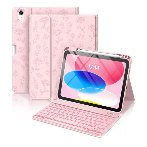 GEAK Compatible with iPad A16 11th 10th Generation Case with Keyboard, 7 Color Backlit Wireless Detachable Keyboard Case with Pencil Holder for Apple iPad A16 11 inch 2025 10th Gen 10.9 inch 2022