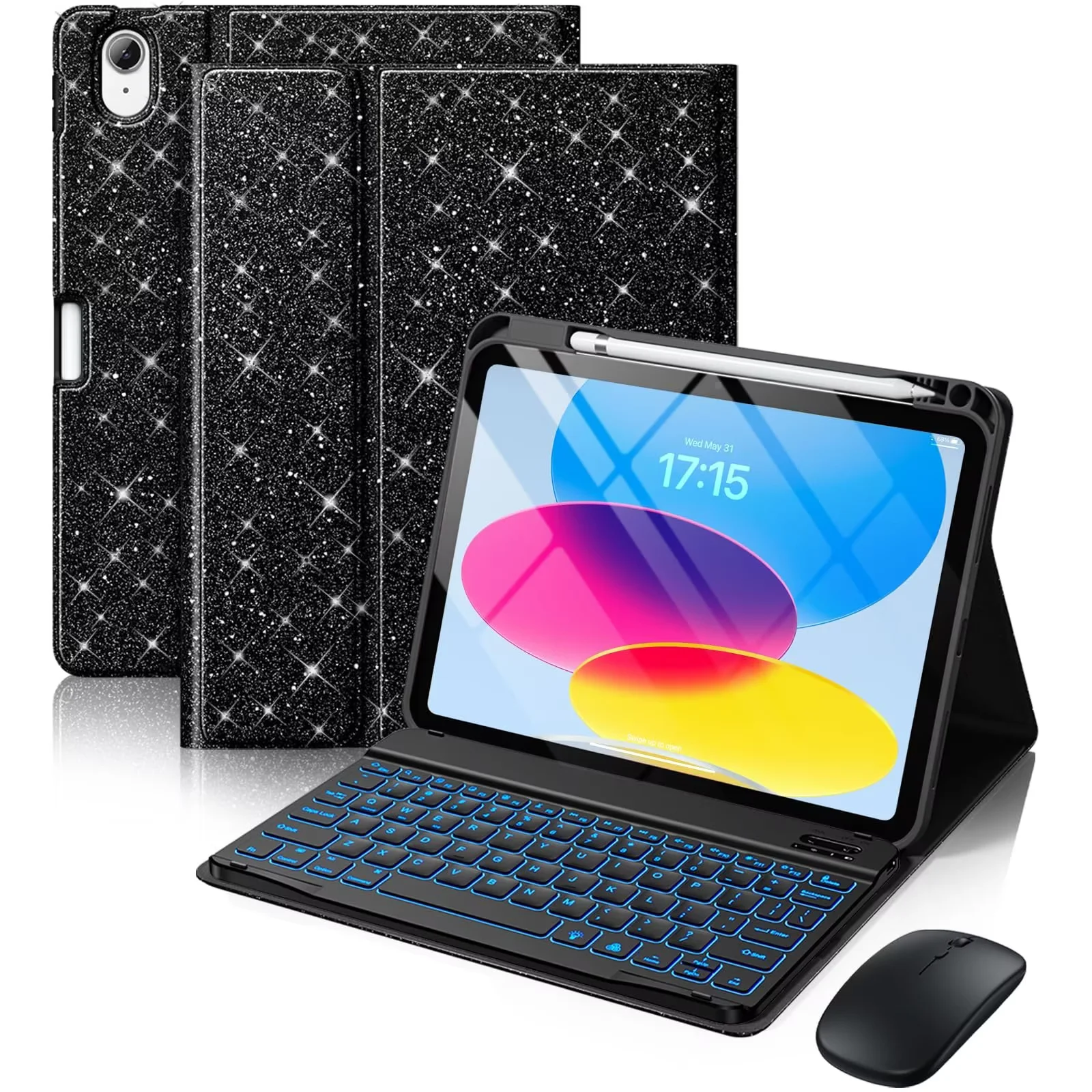 GEAK for iPad A16 11th 10th Generation Case with Keyboard & Mouse 7 Colors Backlit Detachable Wireless Keyboard Glittering Case for iPad 11th Gen A16 11 inch 2025 & 10th Gen 10.9 inch 2022