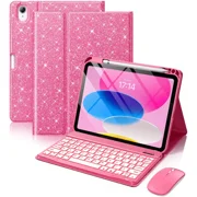 GEAK for iPad A16 11th 10th Generation Case with Keyboard & Mouse 7 Colors Backlit Wireless Detachable Keyboard Glitter Cover with Pencil Holder for iPad 11th G