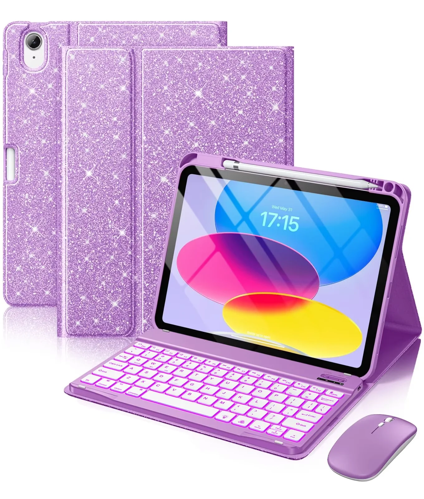 GEAK for iPad A16 11th 10th Generation Case with Keyboard Mouse, 7 Colors Backlit Detachable Keyboard Glittering Case for Apple iPad 11th Gen 11 inch 2025 & 10th Gen 10.9 inch 2022