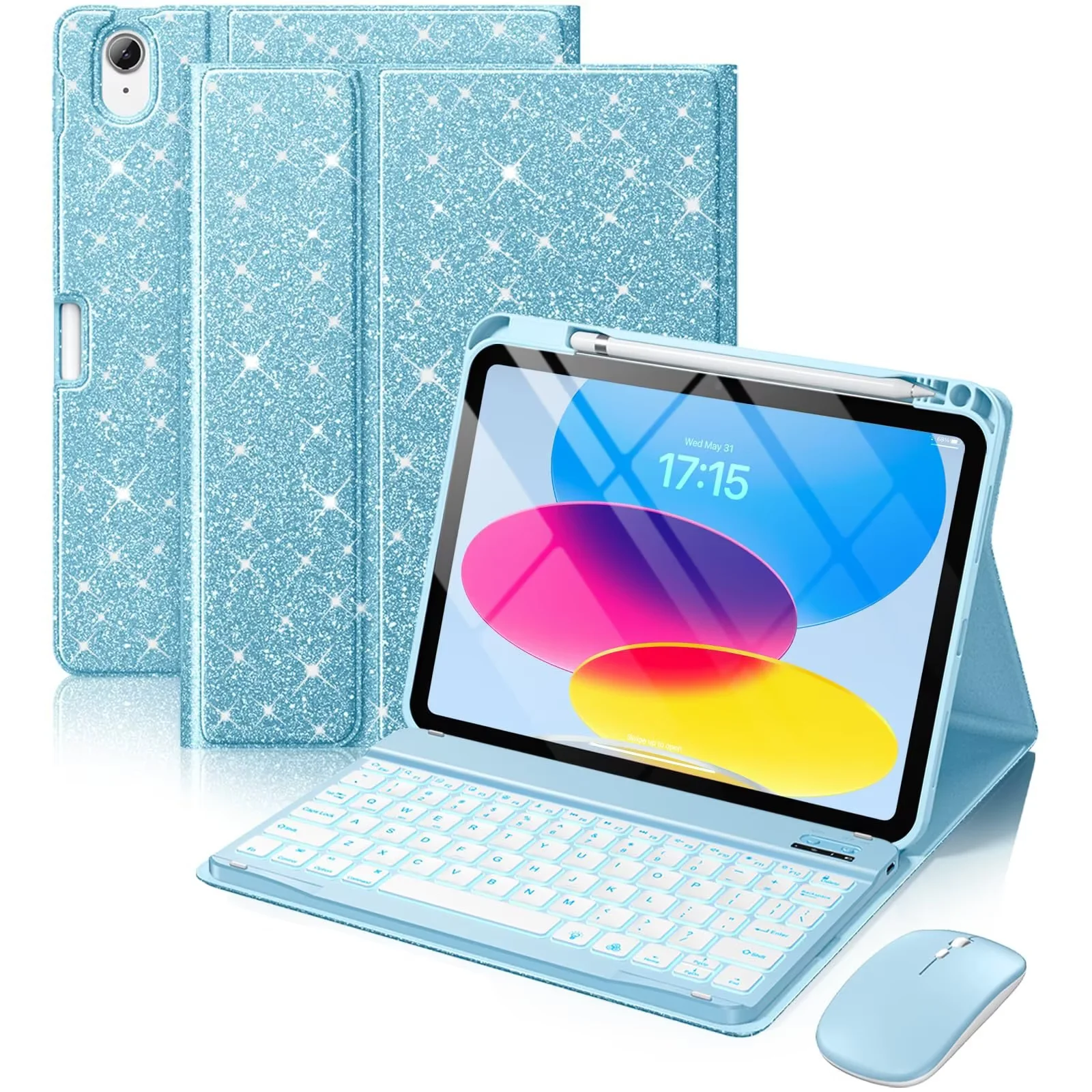 GEAK for iPad A16 11th 10th Generation Case with Keyboard Mouse, 7 Colors Backlit Detachable Keyboard Glittering Case for Apple iPad 11th Gen 11 inch 2025 & 10th Gen 10.9 inch 2022