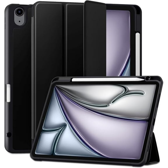 GEAK Compatible with iPad Air 11 Inch Case M3/M2 (2024/2025),  iPad Air 5th/4th Generation Case 10.9 inch (2022/2020) with Pencil Holder, Support Auto Wake/Sleep, Black