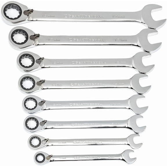 GEAR 8 Pc. 12 Pt. Reversible Ratcheting Combination Set, Metric - 9543