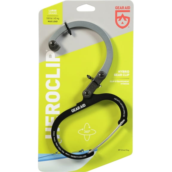 GEAR AID Aluminum Heroclip, Large 100 lb Max Load - Black & Gray