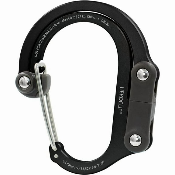 GEAR AID HEROCLIP Carabiner Clip and Hook (Large) for Camping, Backpack, Organization, and Garage, Stealth Black, 2 Pack