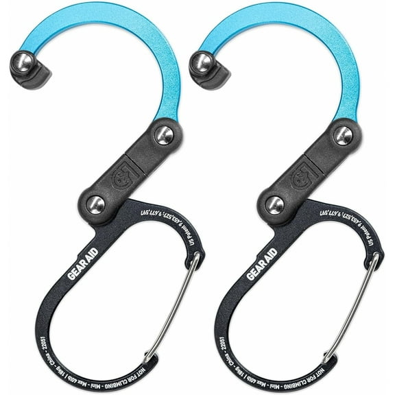 GEAR AID HEROCLIP Carabiner Clip and Hook (Mini) for Travel, Luggage, Purse and Small Bags, Black and Blue, 2 Pack