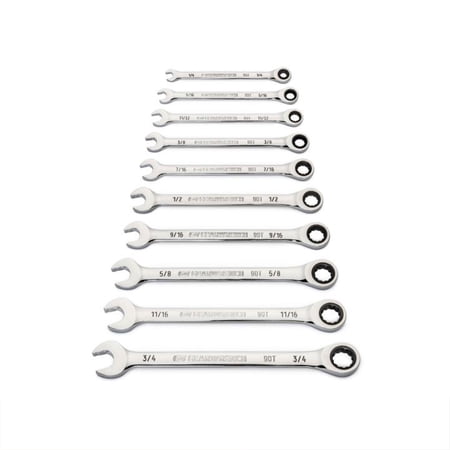 GEARWRENCH 10 Piece 90 Tooth SAE Ratcheting Wrench Set, 12 Point Box End