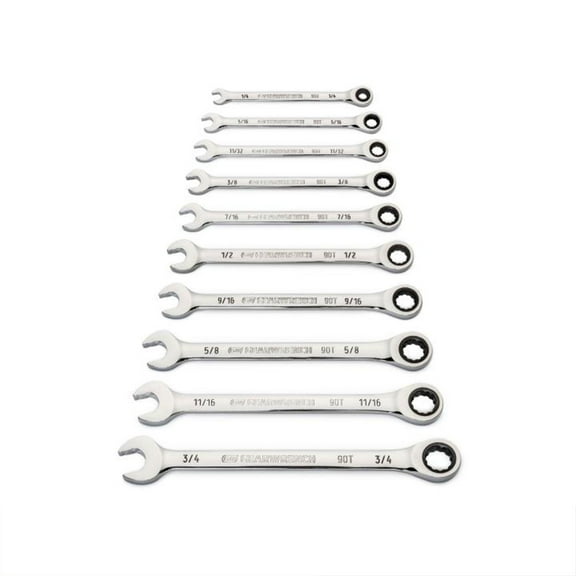 GEARWRENCH 10 Piece 90 Tooth SAE Ratcheting Wrench Set, 12 Point Box End