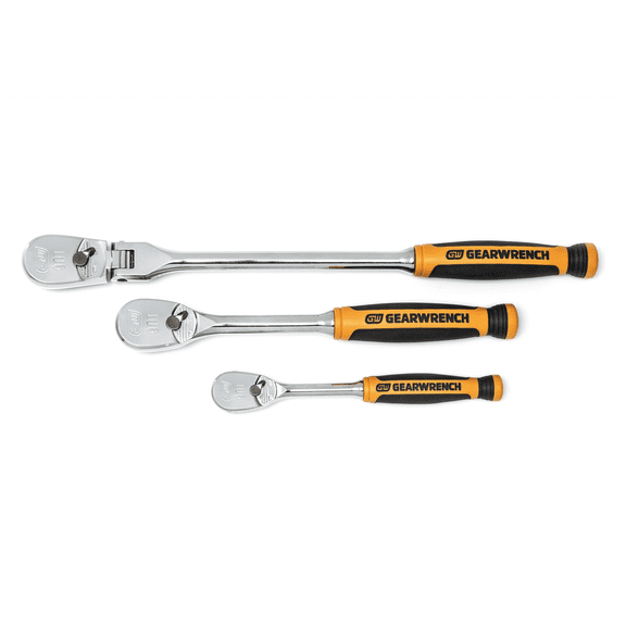 GEARWRENCH 3 Pc 1/4", 3/8" Drive Mixed Ratchet Set, 90 Tooth Cushion Grip 81203T