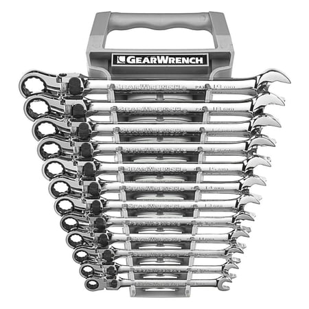 GEARWRENCH 85698, 2" x 11" x 1" Flexible Head Ratcheting Wrench Set 12 Pieces