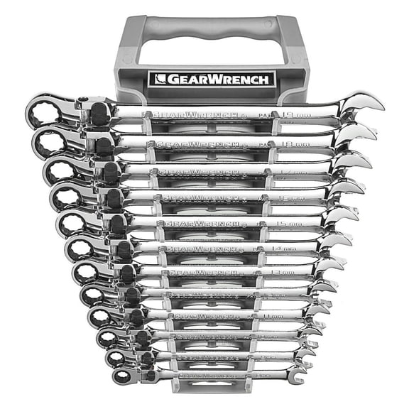 GEARWRENCH 85698, 2" x 11" x 1" Flexible Head Ratcheting Wrench Set 12 Pieces