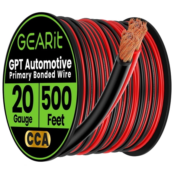 GEARit 20 Gauge Wire (500ft - Black/Red) GPT Automotive Primary Bonded Wire CCA for Car Audio, Speaker Wire, Trailer Harness, Electrical