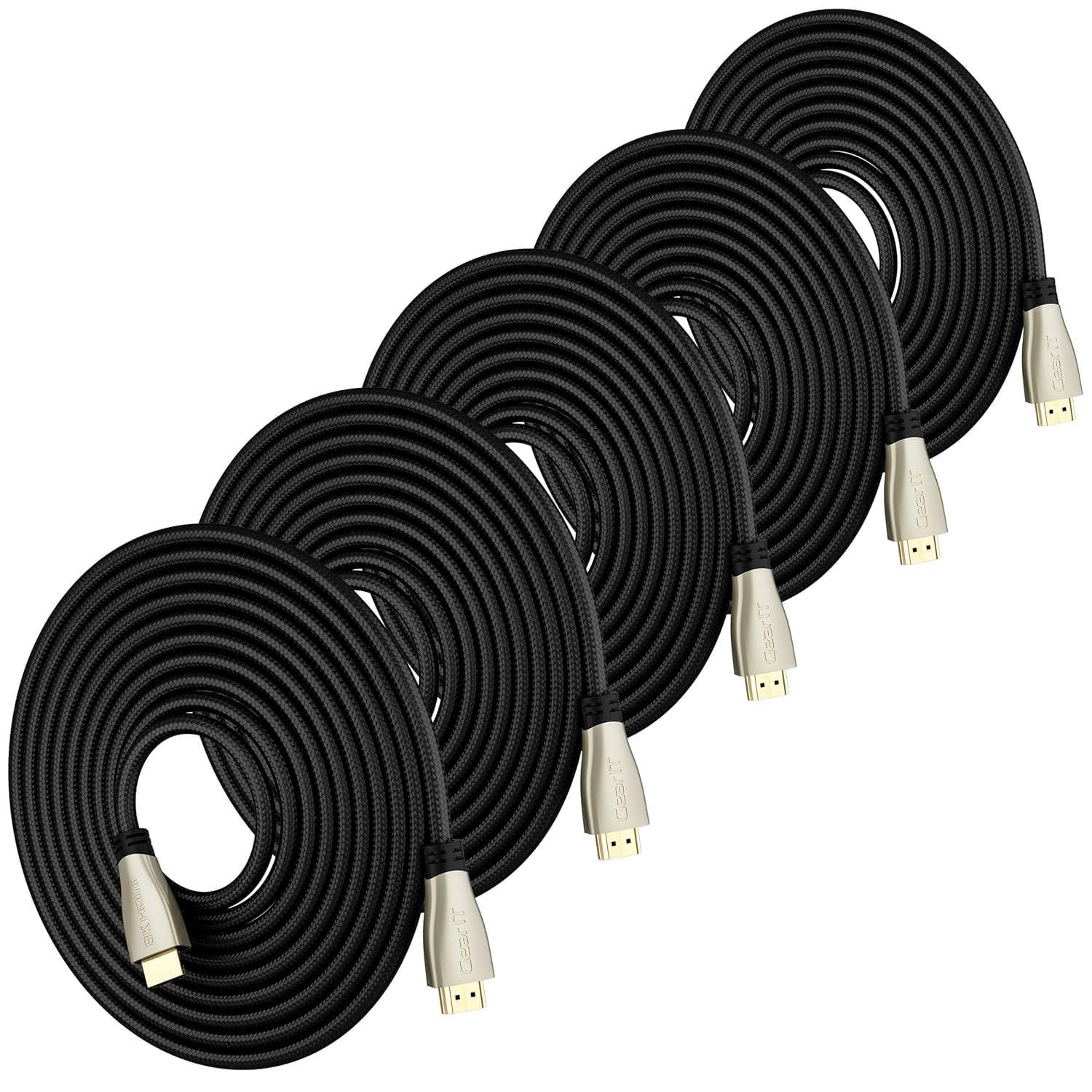 GEARit 5-Pack 8K HDMI Cable 2.1, 10 ft HDMI Braided Cord 4K@120Hz 8K@60Hz Compatible with TV, PC, Laptop, Monitor, Projector