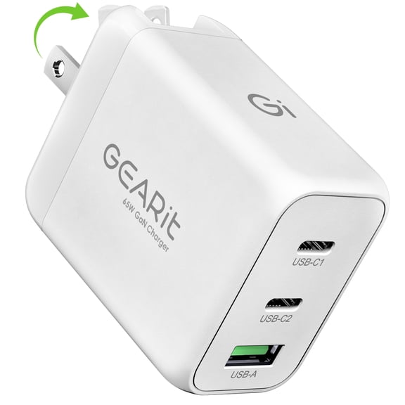 GEARit 65W USB C Charger Block - Fast Charging 3-Port GaN Wall Charger with PD 3.0 & PPS for Apple, Samsung, Dell XPS, MacBook Pro/Air, iPhone, iPad, Google Pixel - Multi Port Fast Charger USB Type C