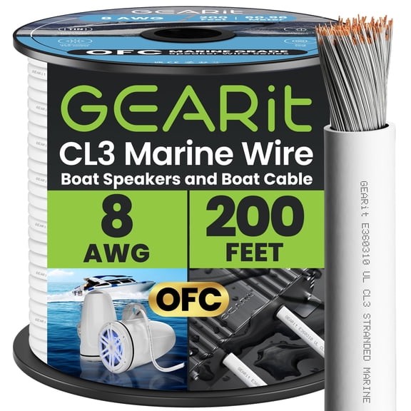 GEARit 8 Gauge Marine Electrical Primary Wire, 8 AWG (200ft) Marine Grade Tinned Copper Oxygen Free for Boat, Automotive, RV, Camper, Trailer