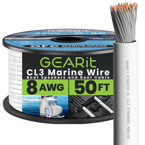 GEARit 8 Gauge Marine Electrical Primary Wire, 8 AWG (50ft) Marine Grade Tinned Copper Oxygen Free for Boat, Automotive, RV, Camper, Trailer