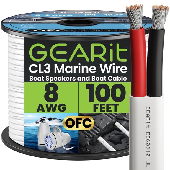 GEARit 8 Gauge Marine Wire, 8/2 AWG (100ft) Marine Grade Tinned Copper Oxygen Free, Duplex 2-Conductor Insulated Red & Black Electrical Cable for Boat, Automotive, RV, Camper, Trailer
