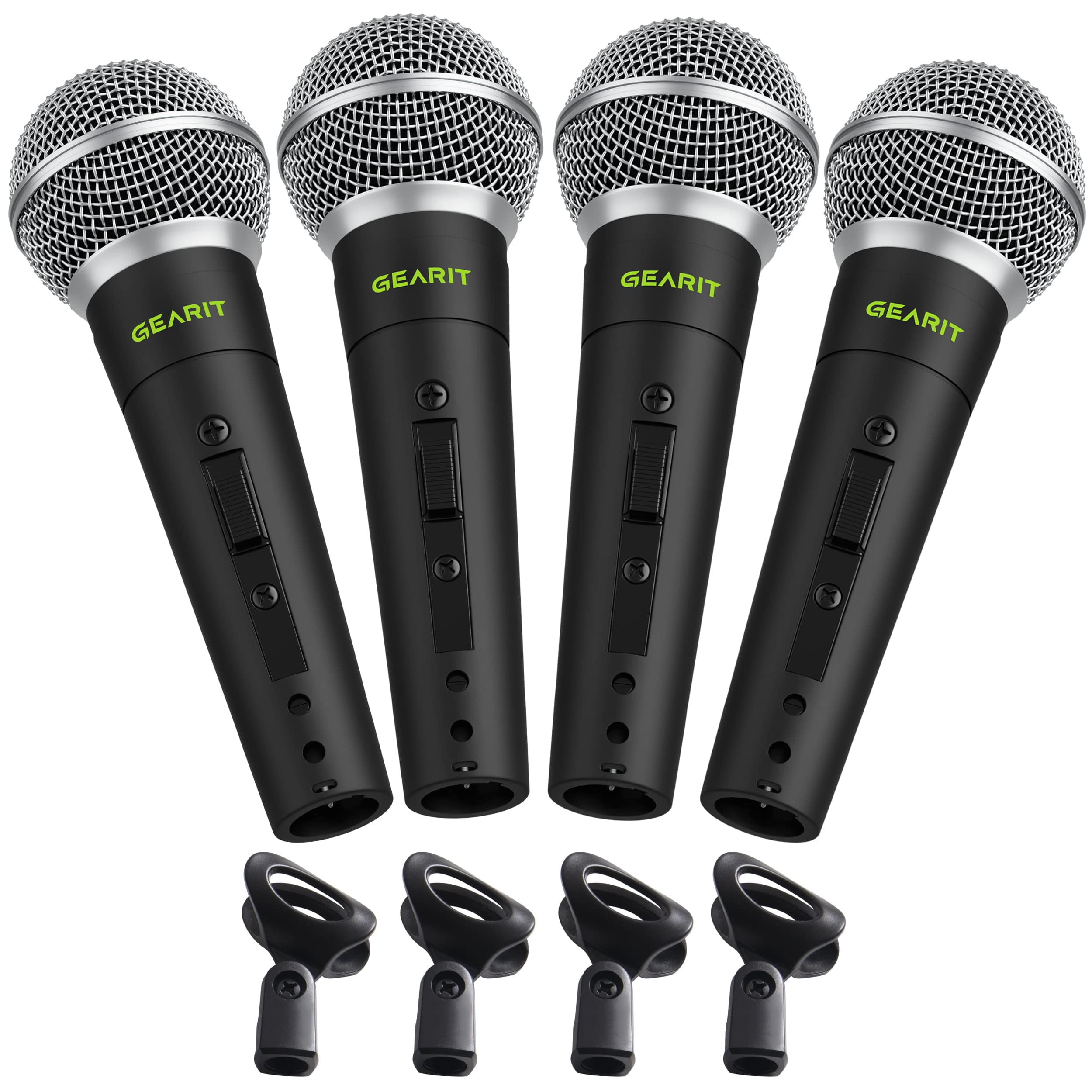GEARit Dynamic Cardioid Vocal Stage Microphone with On/Off Switch and Mic Clip (Cables Sold Separately) - 4 Pack