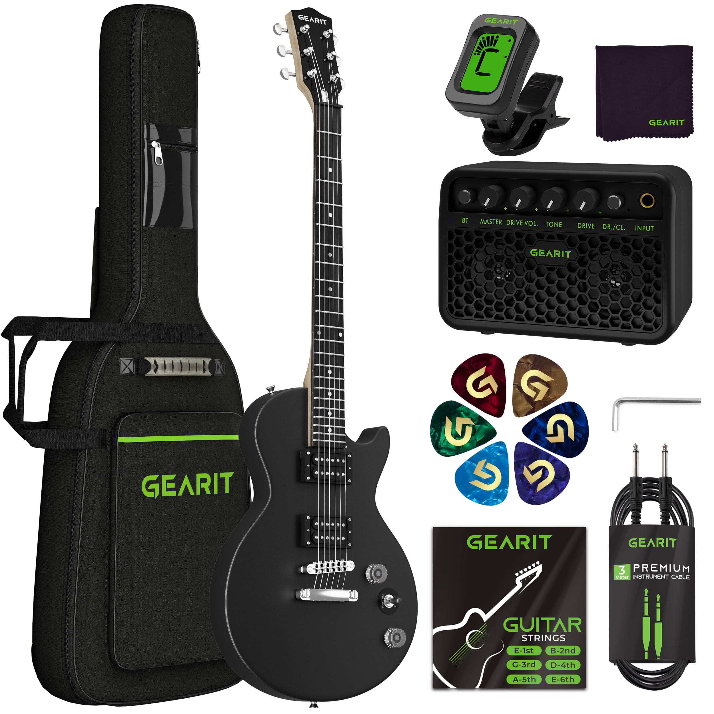 Black 39" Single Cut Electric Guitar Starter Kit with Amplifier