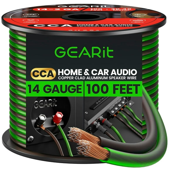 GEARit Pro Series 14AWG Speaker Wire, 14 Gauge Speaker Wire Cable (100 Feet / 30 Meters) Great Use for Home Theater Speakers and Car Speakers, Transparent Black/Green
