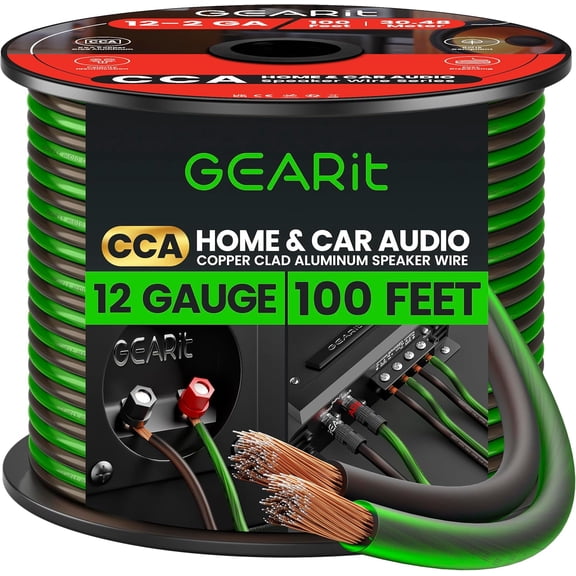 GEARit Pro Series Audio Cable 12 Gauge Speaker Wire CCA Home Theater Car Installation 100 Ft / 30 Meters Spool