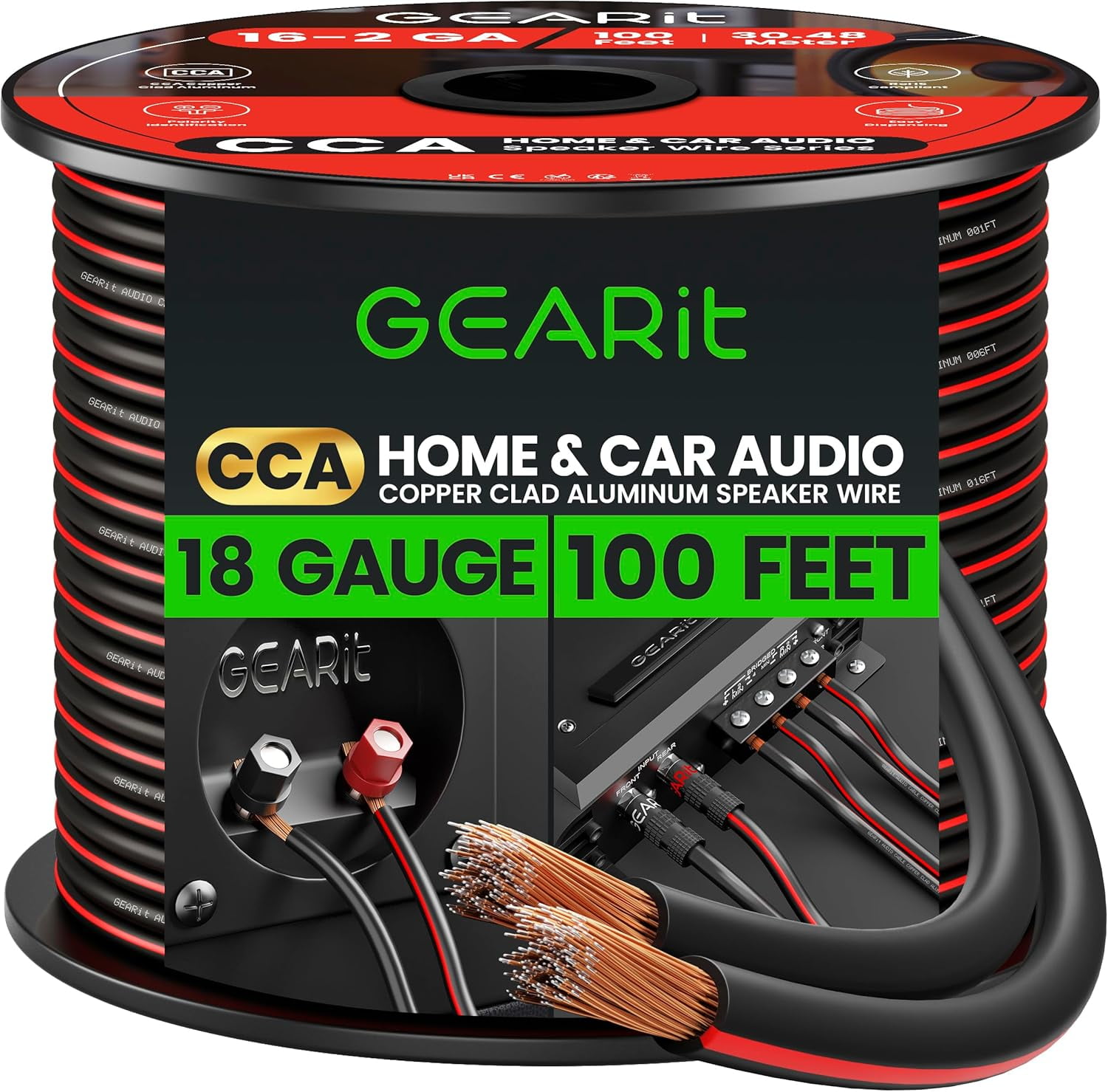 GEARit Pro Series Copper Clad Aluminum 18 Gauge Speaker Wire, for Home ...