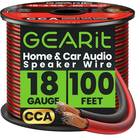 GEARit Speaker Wire 18 Gauge (100 Feet / 30 Meters), Black Speaker Cable 18AWG, Transparent, 2-Conductors, for Home Theater and Car Speakers, in-Wall and Outdoor Use