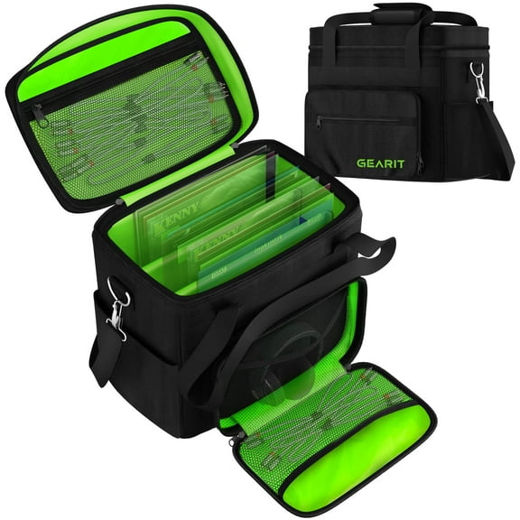GEARit Vinyl Record Carrying Bag for 12" LP Albums. Fits 60 Records for Gigging DJs and Vinyl Storage, Zipper and Mesh Pockets, Includes Shoulder Strap