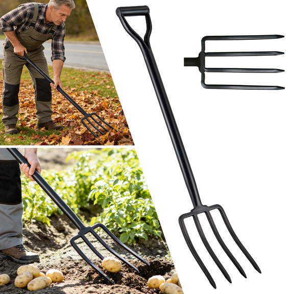 GECAUOEA 4-Tine Garden Fork 41”, Steel Pitch Fork with Y-Handle for Potato, Composting, Transplanting, Aeration