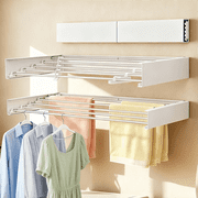 GECAUOEA Wall Mounted Clothes Drying Rack 32, Collapsible Space Saving Laundry Drying Rack with 50 lb Capacity, White