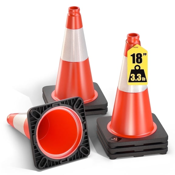 GECCO™ (6 Pack) 18 Inch 3.3 Lb Small Orange Traffic Cones Set | PVC Plastic & Black Base - [PRO Series]