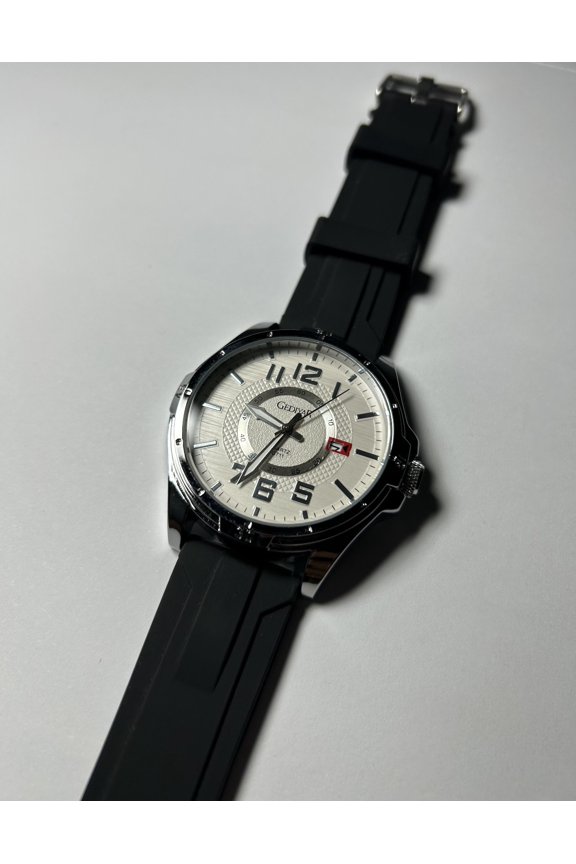 GEDIYAR Mens Watch Black Rubber Strap Stainless Steel Case Casual Sports Watch