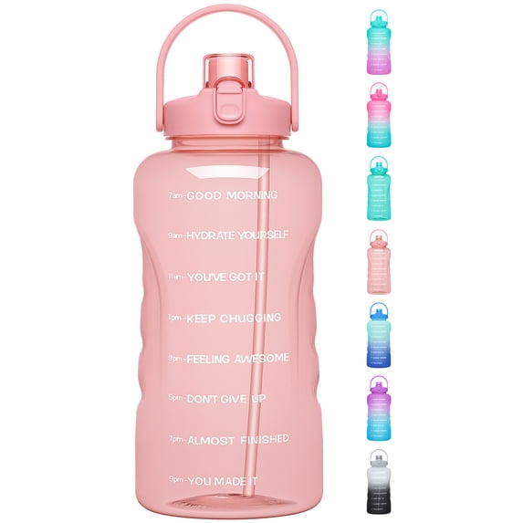 GEDUX 128 oz Motivational Water Bottle with Time Marker, Leakproof Wide Mouth Water Bottle, BPA-Free 2-in-1 Lid with Straw & Spout for Gym Camping