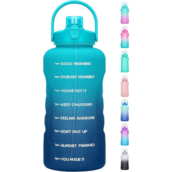 GEDUX 128 oz Motivational Water Bottle with Time Marker, Leakproof Wide Mouth Water Bottle, BPA-Free 2-in-1 Lid with Straw & Spout for Gym Camping