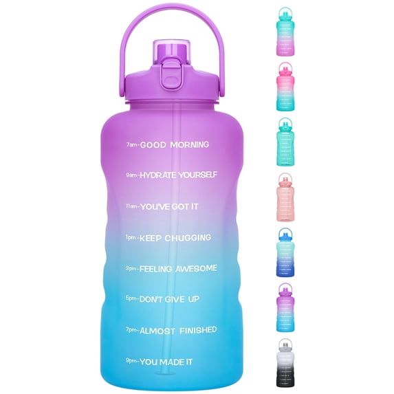 GEDUX 128 oz Motivational Water Bottle with Time Marker, Leakproof Wide Mouth Water Bottle, BPA-Free 2-in-1 Lid with Straw & Spout for Gym Camping