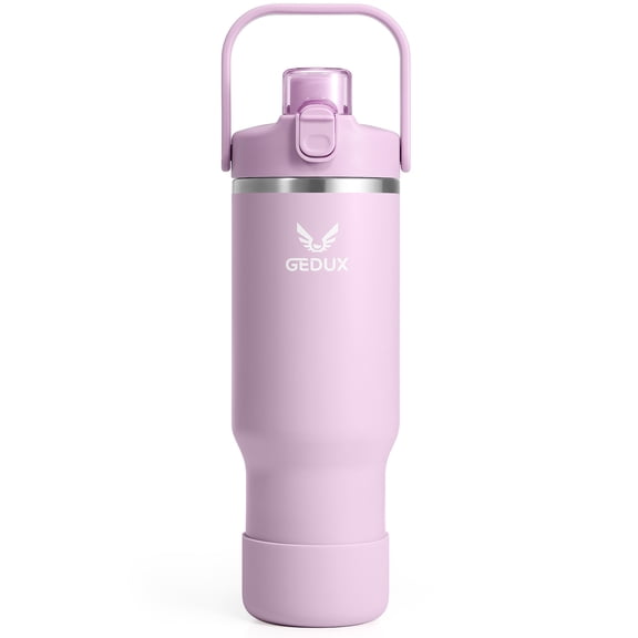 GEDUX 32oz Stainless Steel Tumbler with Handle and Straw, Vacuum Insulated Water Bottle with 2-in-1 Lid (Chug/Straw) and Silicone Boot，Keeps Drinks Hot and Cold