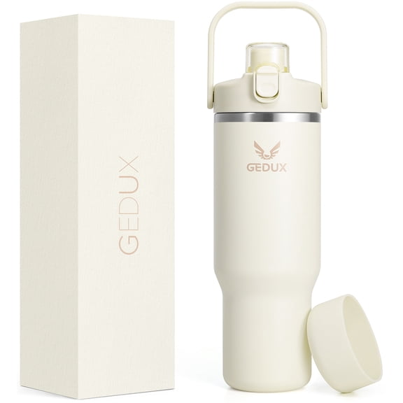 GEDUX 40oz Insulated Water Bottle with Straw, Stainless Steel Water Bottle with 2-in-1 Leakproof Lid (Straw & Auto Spout), Keeps Cold 24H Hot 12H, Leak Proof Water Bottle for Sports Travel