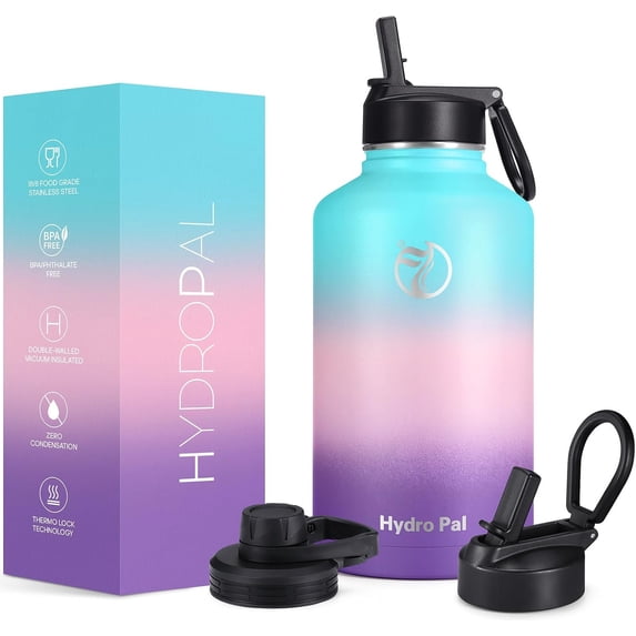 GEDUX 64oz Vacuum Insulated Stainless Steel Water Bottle with 2 Leak Proof Lids(Spout Lid and Straw Lid) Keeps 12H Hot 24H Cold, Wide Mouth Powder-Coated Water Bottle for Sports and Travel
